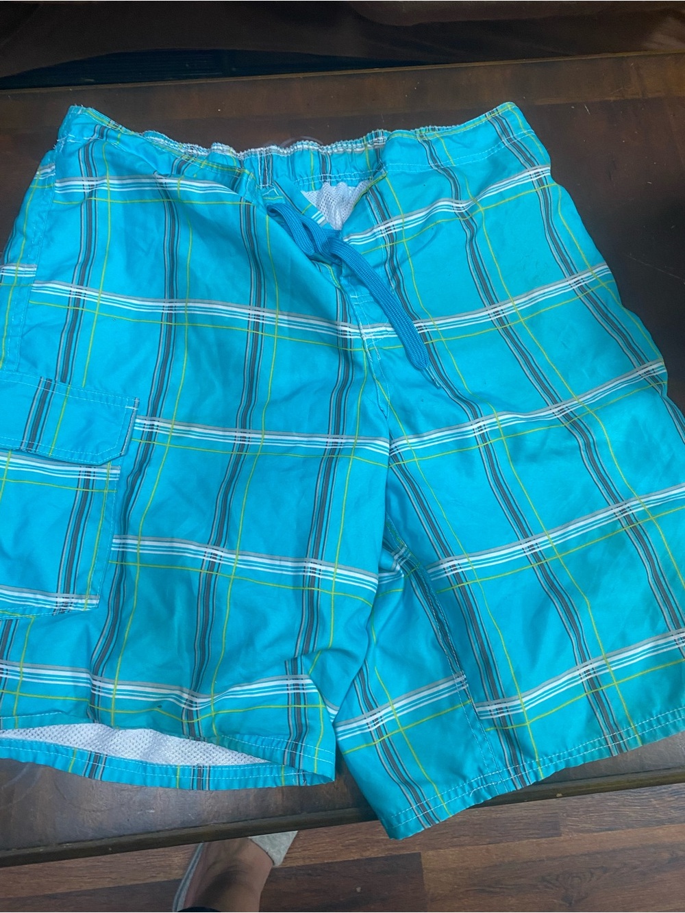 OP Men's Turquoise Plaid Swim Trunks